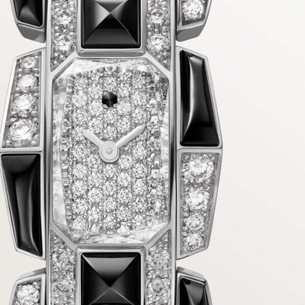 Clash [Un]limited 腕錶 小型款，石英機芯，鍍銠飾面白色黃金，鑽石，尖晶石，黑曜石